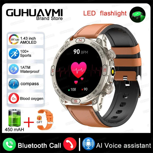 2024 For Xiaomi Outdoor Military Flashlight GPS Smart Watch Man AMOLED HD Screen Heart Rate BT Call 5ATM Waterproof Smartwatches