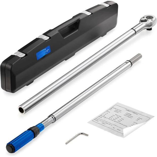 1-Inch Drive Click Torque Wrench, Dual-Scale Adjustable Torque Wrench Set with a Hex Key 200-1000ft.lb / 271-1356.7Nm