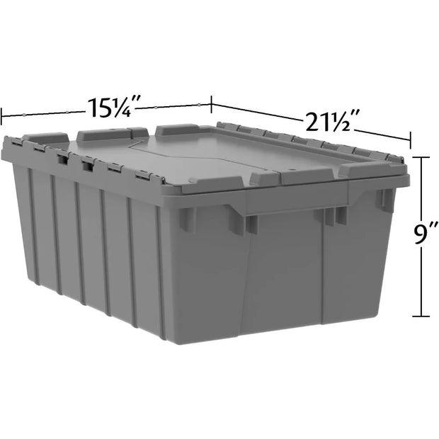 39085SCLAR Plastic Storage and Distribution Container Tote with Hinged Lid (6 Pack), 21.5" L x 15" W x 9" H, Clear