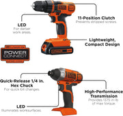 20V MAX Cordless Drill and Impact Driver, Power Tool Combo Kit with Battery and Charger (BD2KITCDDI)