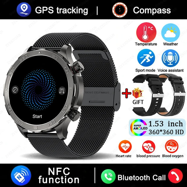 2024 New Bluetooth Call Smart Watch Men For Huawei AMOLED HD Large Screen Heart Rate NFC IP68 Waterproof GPS Sports Smart Watch