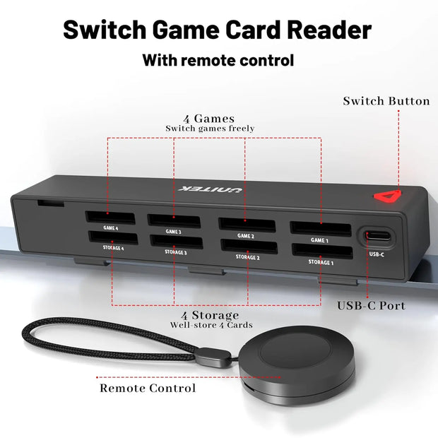 Unitek Switch Game Card Reader with Wireless Remote Control for Nintendo Switch OLED Docking Station to HDMI RJ45 PD 100W Charge