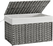 Storage Basket with Lid, 42.3 Gallon (160L) Storage Bin, Woven Blanket Storage Basket with Handles, Foldable, Removable Liner