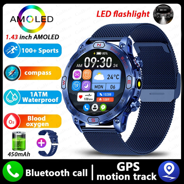 2024 New Real AMOLED Smart Watch Men 450 mAh Battery Fitness Tracker IP68 Waterproof Bluetooth Call Smartwatch For Huawei Xiaomi