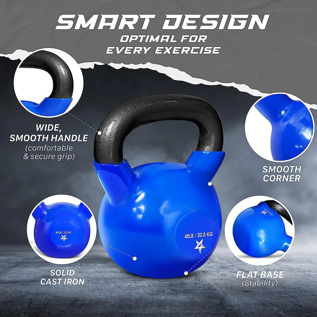 5-65lbs Kettlebells Vinyl Coated Cast Iron for Dumbbell Weights Exercises, Gym, Fitness, Full Body Workout Equipment Pus